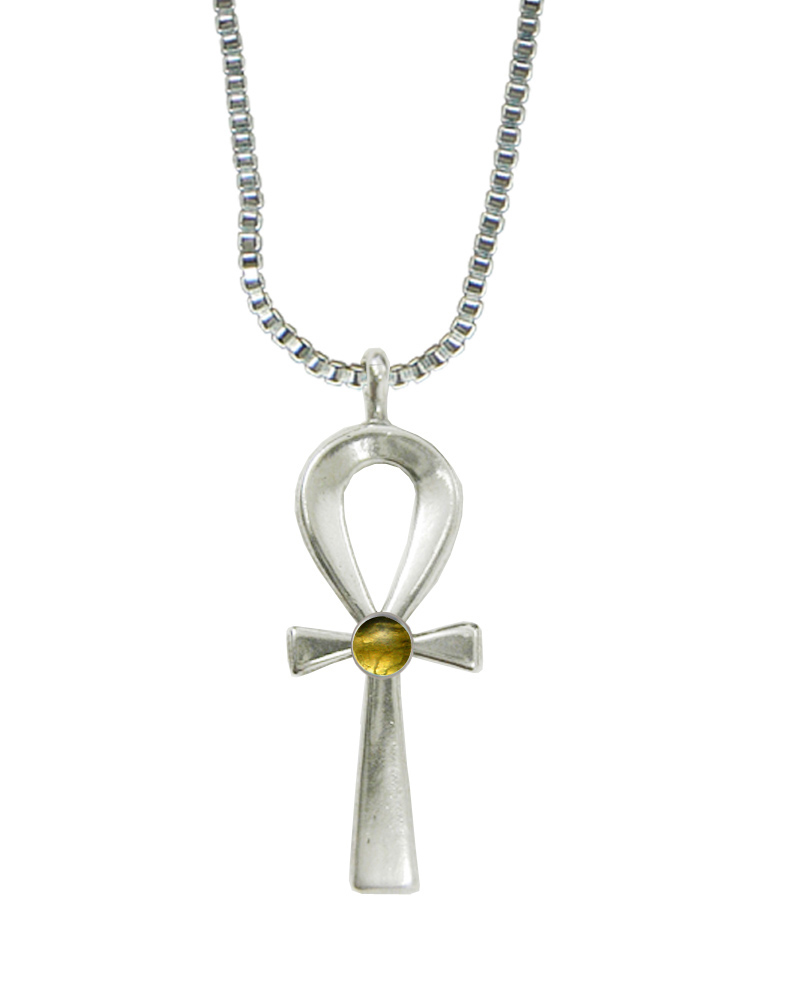 Sterling Silver Ankh Pendant With Citrine